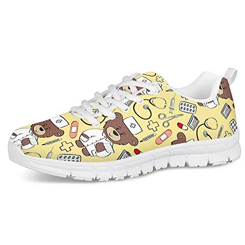 chaqlin Krankenschwester Turnschuhe Niedlichen Cartoon Bär Arzt Druck Laufschuhe für Frauen Männer Casual Sport Gym Schuhe Leichte Größe EU43 von chaqlin