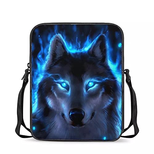 chaqlin Kuriertasche für Jungen und Mädchen, Mini-Crossbody-Taschen für Kinder, Neonblauer Wolf, Einheitsgröße, Umhängetasche von chaqlin