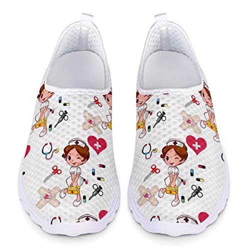 chaqlin Lauf-Sneaker für Damen und Herren, lässig, Sport, Walking, Fitnessstudio, Slipper, Straße, Jogging, Loafers, atmungsaktiv, - Cartoon Krankenschwester Muster 18 - Größe: 36.5 EU von chaqlin