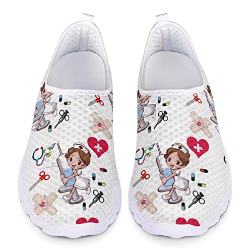 chaqlin Lauf-Sneaker für Damen und Herren, lässig, Sport, Walking, Fitnessstudio, Slipper, Straße, Joggen, Loafer, atmungsaktiv, Cartoon Krankenschwester Muster 17, 36.5 EU von chaqlin