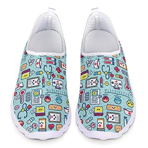 chaqlin Leichte Laufschuhe für Damen und Herren, lässig, Outdoor, Tennis, Workout, Turnschuhe, Schlupfschuhe, Netz-Sneaker, - Cartoon Krankenschwester Design 20 - Größe: 42 EU von chaqlin