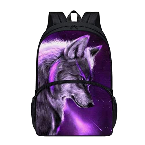 chaqlin Lila Tier Wolf Schulrucksack für Jungen Mädchen Casual Daypack 17 Zoll Zurück zur Schule Buchtaschen Tier Reise Rucksack Große Kapazität Laptop Rucksack Kinder Schultaschen mit Vordertasche von chaqlin