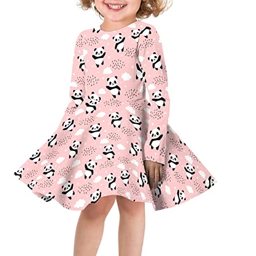 chaqlin Mädchen Langarm Kleid A-Linie Rundhals Kleid Kleider Skater Twirly Freizeitkleid Kinder Säugling Freizeitkleider für Alter 3-16 Jahre, Pink Panda, 5-6 Jahre von chaqlin