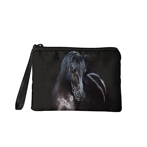 chaqlin Schwarzes Pferd Kosmetiktaschen Geldbörse für Damen Herren,Mini Wallet Münztasche Tragbare Reise Kulturbeutel Organizer von chaqlin