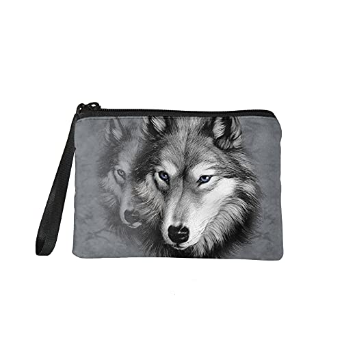 chaqlin Damen Geldbörse Kleingeld Tasche Flanell Mini Geldbörse Pouch Grauer Wolf Print Münztaschen Schminktaschen Federmäppchen von chaqlin