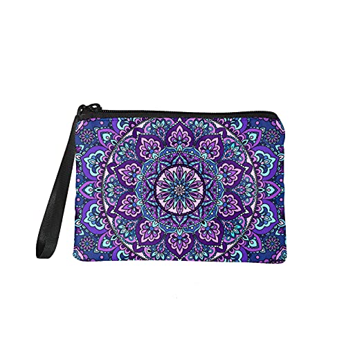 chaqlin Damen Geldbörse Mini Flanell Brieftasche Mandala Lotus Print Kleine Kosmetiktasche Kreditkartenetui Mandala Geschenke (Lila) von chaqlin