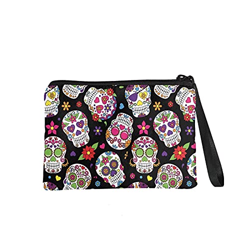 chaqlin Sugar Skull Portemonnaie Geldbörse für Damen Damen,Flanell Mini Portemonnaie Tasche Schminktaschen Federmäppchen von chaqlin