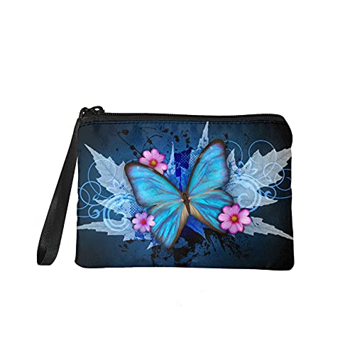 chaqlin Blue Butterfly Geldbörse für Damen Geldbörse Tasche Flanell Mini Wallet Pouch Make-up Taschen Damen Mädchen Schmetterlingsgeschenke von chaqlin