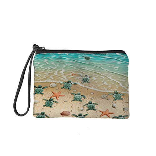 chaqlin Münztasche für Damen, kleine Kosmetiktasche, Kulturbeutel, Kreditkartenetui, Strand Meer Schildkröte, Einheitsgröße, Münzbörse von chaqlin