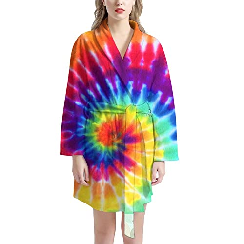 chaqlin Nachtwäsche, Bademäntel für Damen, gemustert, Baumwolle, flippiger Kimono, Bademäntel, Batikdruck, Einheitsgröße von chaqlin