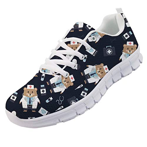 chaqlin Nette Damen Schuhe Turnschuhe Casual Cartoon Bär Krankenschwester Arzt Drucken Wohnungen Laufschuhe Atmungsaktive Damen Mädchen Wanderschuhe mit EU36 von chaqlin