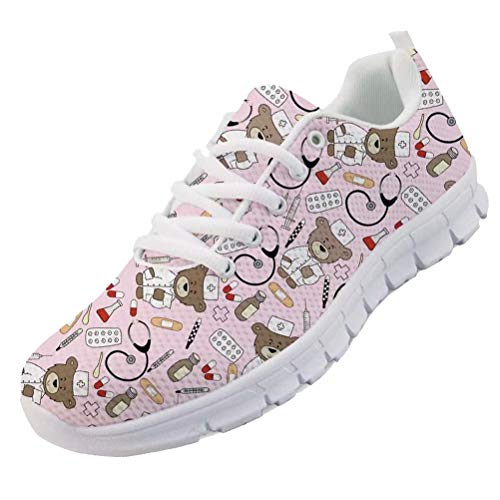 chaqlin Nette Krankenschwester Schuhe Rosa Frauen Herren Sneaker Cartoon Bär Doktor Muster Lace Up Sportschuhe Atmungsaktive Laufschuhe Für Damen Mädchen Geschenke Eu40 von chaqlin