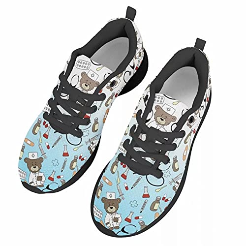 chaqlin Netter Krankenschwesterbär Turnschuhe für Damen Herren, Leichtgewichts Sportschuhe rutschfeste atmungsaktive Mesh Laufschuhe Walkingschuhe, Größe 44 EU von chaqlin