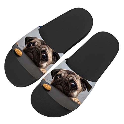 chaqlin Niedlicher Mops-Hundedruck Dusch und Badeschuhe,Sommer Slide Hausschuhe für Herren Damen Indoor Open Toe Sandalen Schuhe,37 EU von chaqlin