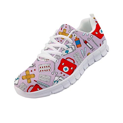 chaqlin Nursing Schuhe Frauen Mens Sports Casual Lace Up Laufende Flache Turnschuhe Athletic Trainer für Jungen Mädchen Schule Gym Walking Müßiggänger Größe UK5 = Eur37 von chaqlin