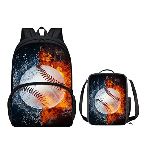 chaqlin Personalisiertes Schulranzen-Set für Kinderrucksack, 2-teiliges Set für Jungen und Mädchen, Büchertaschen-Set mit Lunch-Set, Picknicktaschen, Water Fire Baseball, Einheitsgröße, Schulranzen-Set von chaqlin