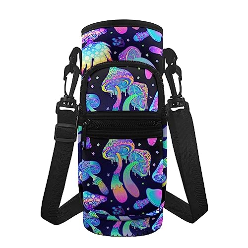 chaqlin Pilz-Wasserflaschen-Tragetaschen, Crossbody-Geldbörse für Frauen und Mädchen, niedliche Messenger-Taschen, fantastisches Pilz-Design, Flaschenhalter, Beutel, Halter, Wasserflaschenhülle mit 2 von chaqlin