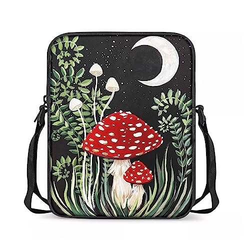 chaqlin Pilztaschen für Damen, Crossbody-Geldbörse, niedlich, mit Reißverschluss, Mini-Kuriertasche, Damen, Mädchen, Schultertasche, Handtasche mit verstellbarem Riemen, Mushroom Moon, Einheitsgröße, Kuriertasche von chaqlin