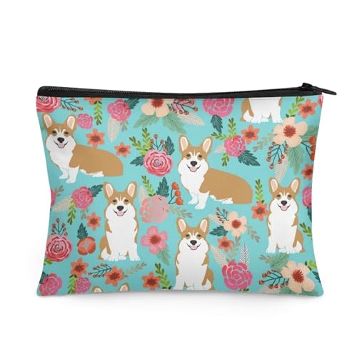 chaqlin Reise-Kulturbeutel für Damen, Make-up, Kosmetiktasche, tragbar, Münzgeldbörse, Blumen-Corgi, Einheitsgröße, Münztasche von chaqlin