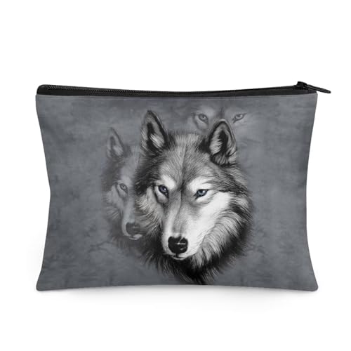 chaqlin Reise-Kulturbeutel für Damen, Make-up, Kosmetiktasche, tragbar, Münzgeldbörse, Tiergrauer Wolf, Einheitsgröße, Münztasche von chaqlin