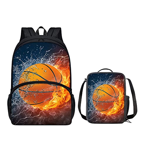 chaqlin Rucksack-Set für Jungen und Mädchen, 2-teilig, personalisierbar, mit Thermo-Lunchbox, Flame Basketball, Einheitsgröße, Schulranzen-Set von chaqlin