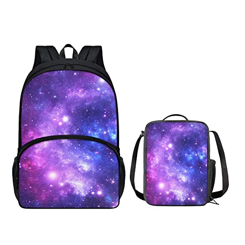 chaqlin Rucksack-Set für Jungen und Mädchen, 2-teilig, personalisierbar, mit Thermo-Lunchbox, Purple Galaxy Night, Einheitsgröße, Schulranzen-Set von chaqlin