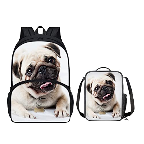 chaqlin Rucksack-Set für Jungen und Mädchen, 2-teilig, personalisierbar, mit Thermo-Lunchbox, Tier Mops, Einheitsgröße, Schulranzen-Set von chaqlin