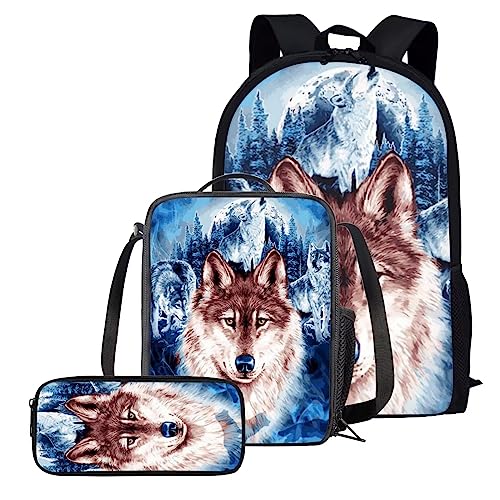 chaqlin Rucksack für Kinder, Jungen, Mädchen, Teenager, strapazierfähig, 43,2 cm, Schulbüchertaschen, Wolfaufdruck, Art Animal Wolf, Einheitsgröße von chaqlin