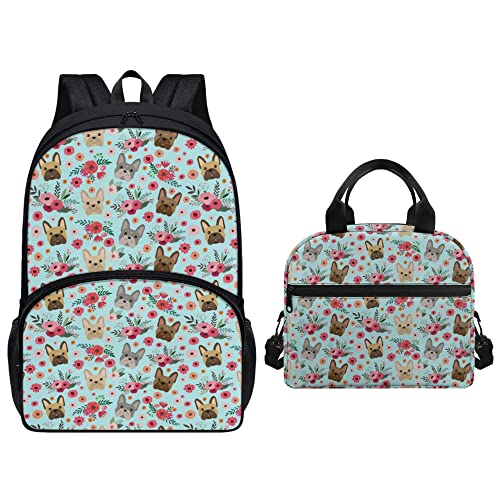 chaqlin Schulrucksack, Kinder-Büchertaschen-Set, Jungen und Mädchen, Schultaschen-Set mit isolierter Lunch-Tragetasche, Picknicktaschen, 2 Stück Geschenke zum Schulanfang, Französische Bulldogge, Einheitsgröße, Schulranzen-Set von chaqlin