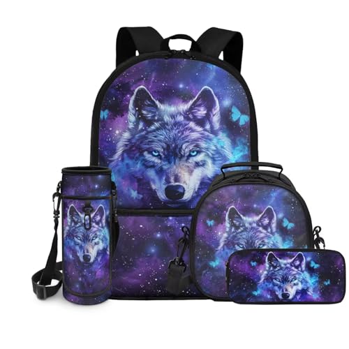 chaqlin Schulrucksack-Set für Kinder, Jungen, Mädchen, Schultaschen mit Lunchbox und Federmäppchen, Wasserflaschenträger-Set, 4 Stück, Kinder-Büchertaschen, Kühltaschen, Stiftebeutel, Galaxy Wolf chaqlin Schulrucksack-Set für Kinder, Jungen, Mädchen, Schultaschen mit Lunchbox und Federmäppchen, Wasserflaschenträger-Set, 4 Stück, Kinder-Büchertaschen, Kühltaschen, Stiftebeutel, Galaxy Wolf von chaqlin