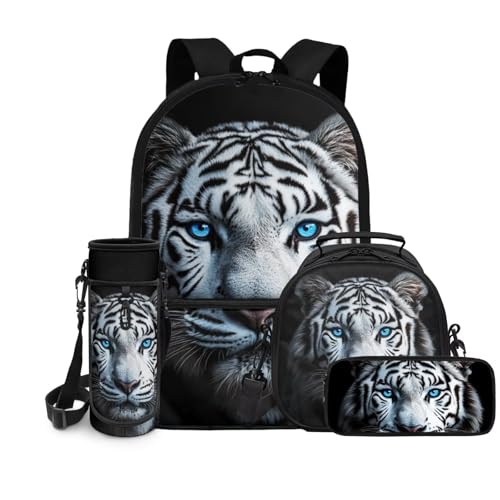 chaqlin Schulrucksack-Set für Kinder, Jungen, Mädchen, Schultaschen mit Lunchbox und Federmäppchen, Wasserflaschenträger-Set, 4 Stück, Kinder-Büchertaschen, Kühltaschen, Stiftebeutel, tiger chaqlin Schulrucksack-Set für Kinder, Jungen, Mädchen, Schultaschen mit Lunchbox und Federmäppchen, Wasserflaschenträger-Set, 4 Stück, Kinder-Büchertaschen, Kühltaschen, Stiftebeutel, tiger von chaqlin