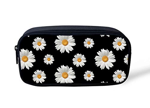 chaqlin Schwarze Federtaschen mit Gänseblümchen-Aufdruck, für Damen, Bleistifte, Make-Up-Tasche für Kosmetik, Münzen, kleine Gegenstände, Schlüssel von chaqlin