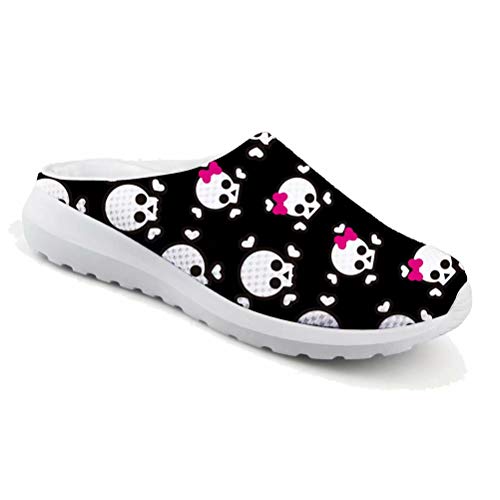 chaqlin Skull-Print Mesh Flip Flop Strand Sandalen Outdoor Sport Casual Sommer Schuhe Herren Damen Unisex Slip On Leicht Schnell Trocken Garten Clog Loafers, - Totenkopf 3 - Größe: 39 EU von chaqlin