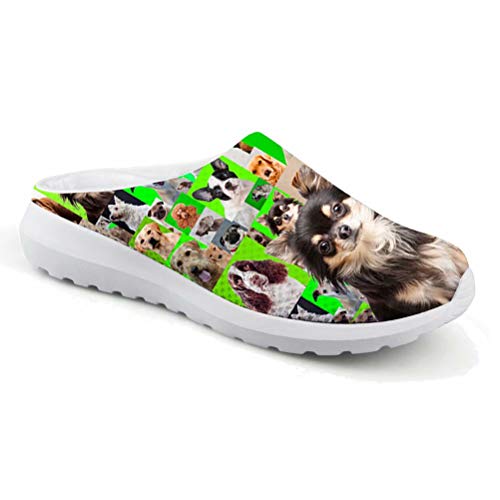 chaqlin Slip-on Sommer Strand Mesh Slipper für Damen Herren mit niedlichem Mops Hund Muster Clogs Casual Walking Jogging Loafer, Chihuahua, 36 EU von chaqlin