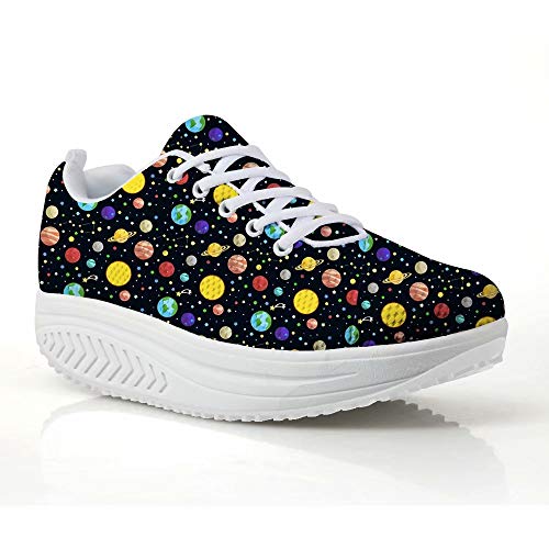 chaqlin Sneaker Galaxy Space Planet Pattern Damen Plateau Trainer Casual Toning Rocker Schuhe Wedge Walking Laufen Wandern Sneakers Größe EU38 von chaqlin
