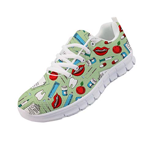 chaqlin Sneaker Krankenschwester Cute Fashion Laufschuhe mit Wohnungen Leichte Trainer für Jungen Mädchen Schule Sportschuhe Grün Größe 38 von chaqlin