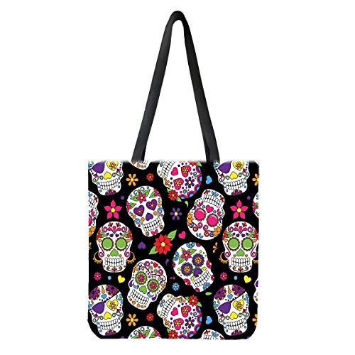 chaqlin Sugar Skull Schulter-Tragetaschen für Damen Krankenschwester Geschenke Casual Travel Beach Canvas Handtaschen Große Kapazität Wiederverwendbare Einkaufstaschen von chaqlin