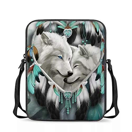 Chaqlin Traumfänger Wolf Umhängetasche für Unisex Mädchen Jungen Mini Handy Crossbody Schulter Rucksack Damen Shopper Tote Handtasche Geldbörse Münze Geldbeutel von chaqlin