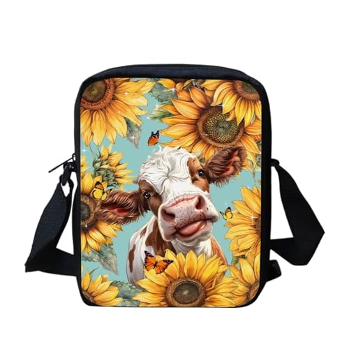 chaqlin Umhängetasche für Kinder, modisch, Sport, Reisen, Messenger Satchel, Tier Kuh Sonnenblume, Einheitsgröße von chaqlin