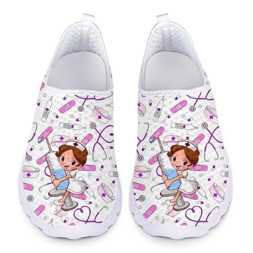 chaqlin Weiße Krankenschwester Sportschuhe für Damen,Nette Cute Nurse Sneakers Turnschuhe,Krankenschwester Laufschuhe Atmungsaktiv Freizeitschuhe Walkingschuhe für Mädchen,Größe 36 EU von chaqlin