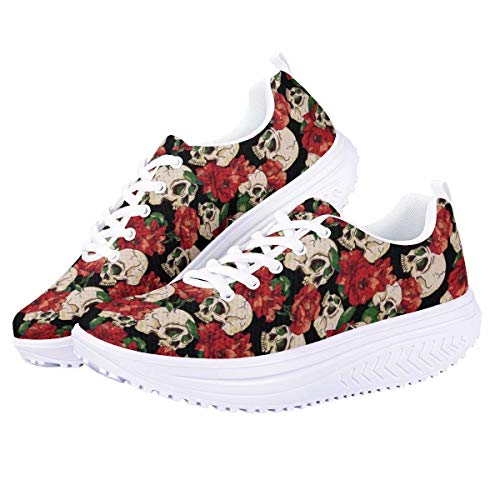 chaqlin Zuckerschädel blumig Sneaker Damen Schuhe Outdoor Walking Turnschuhe Sport Laufschuhe Plattform Toning Schuhe 38 EU von chaqlin