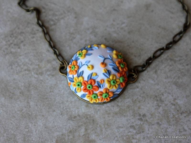 Polymer Clay Floral Anhänger Halskette Polymer Clay Floral Anhänger Halskette von charancreations
