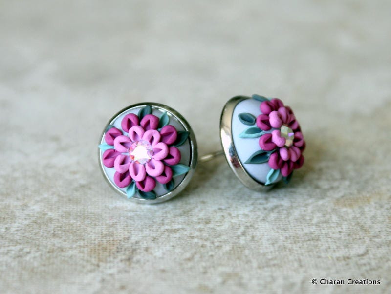 Schöne Polymer Clay Applikation Statement Ohrstecker in Grau Und Lila Schöne Polymer Clay Applikation Statement Ohrstecker in Grau Und Lila von charancreations