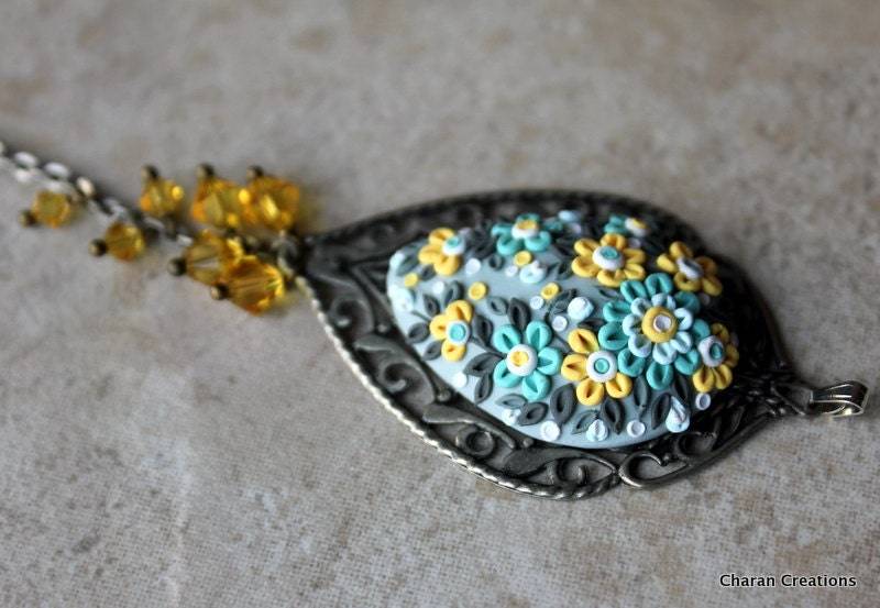 Türkis Und Gelb Polymer Clay Applikation Blumen Anhänger Türkis Und Gelb Polymer Clay Applikation Blumen Anhänger von charancreations