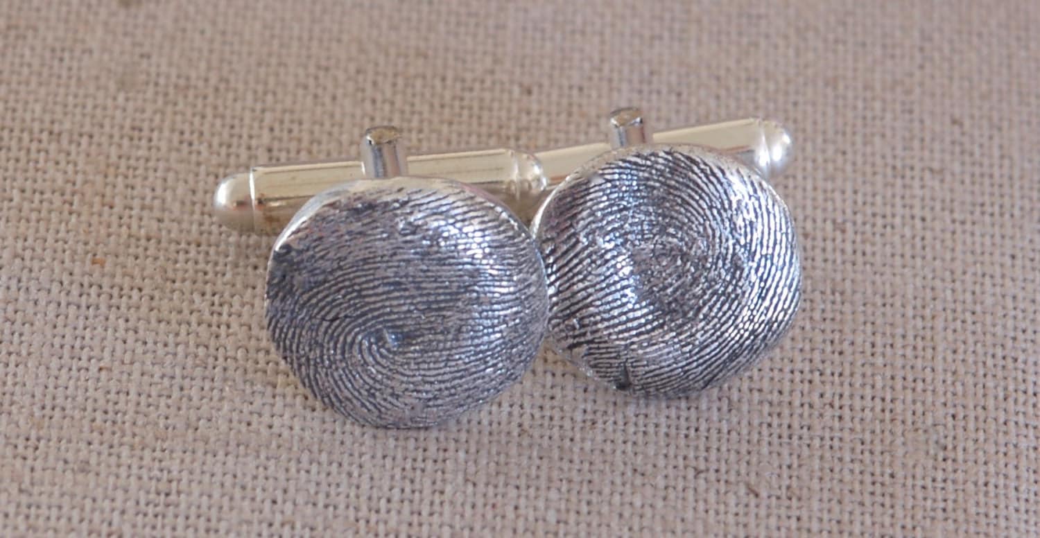 Fein Silber Fingerabdruck Manschettenknöpfe - Personalisiertes Geschenk Papa Fein Silber Fingerabdruck Manschettenknöpfe - Personalisiertes Geschenk Papa von charmedjewelry