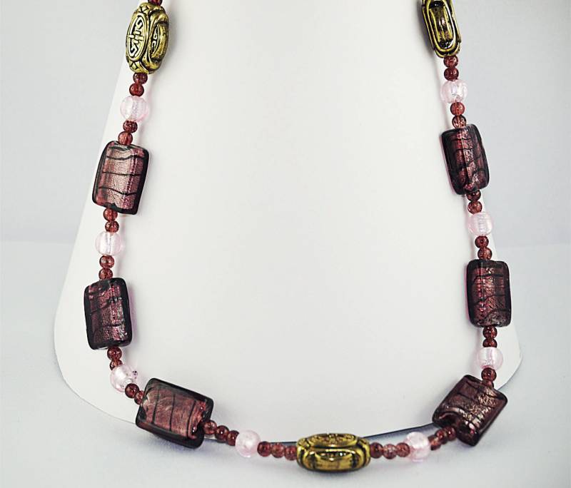 Halskette Glas Murano Rosa Und Pflaume Pulver Halskette Glas Murano Rosa Und Pflaume Pulver von charmescreations