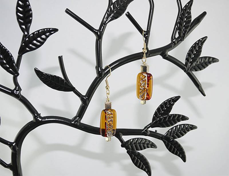 Lampwork Ohrringe Rechteckige Topaz Farbe, Gold Platte Montiert Lampwork Ohrringe Rechteckige Topaz Farbe, Gold Platte Montiert von charmescreations