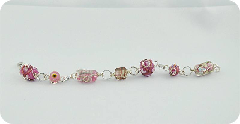 Rosa Glasperlen-Armband - Silberfaden von charmescreations