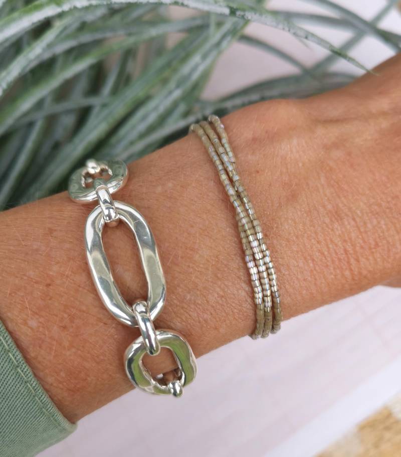 Armband Dreireihig Boho - Miyuki Glasperlen Opal Cacao Lined Zart von charmone