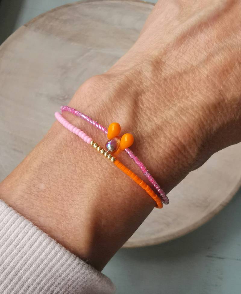 Armband Dreireihig Boho - Miyuki Glasperlen Orange Pink Rosa von charmone